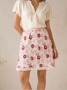 Floral Lace Linen Skirt S